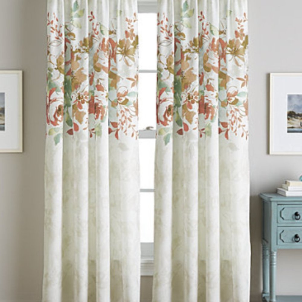 50" x 84" Reversible Watercolor Floral-Print Rod Pocket Curtain Panel - Orange